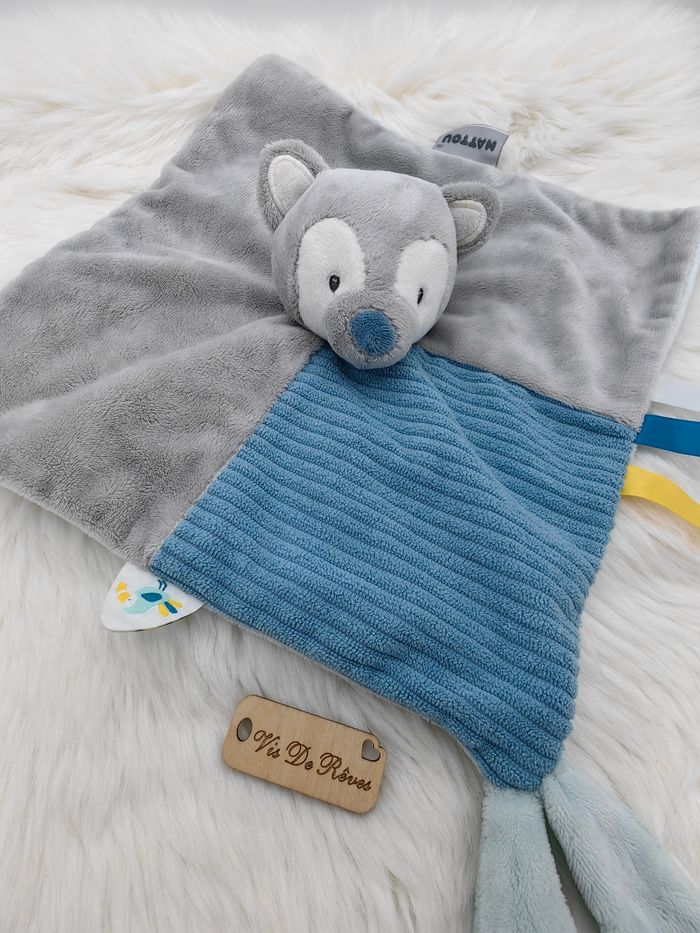 Doudou plat carré Loup Tim et Tiloo gris bleu Nattou - photo numéro 2