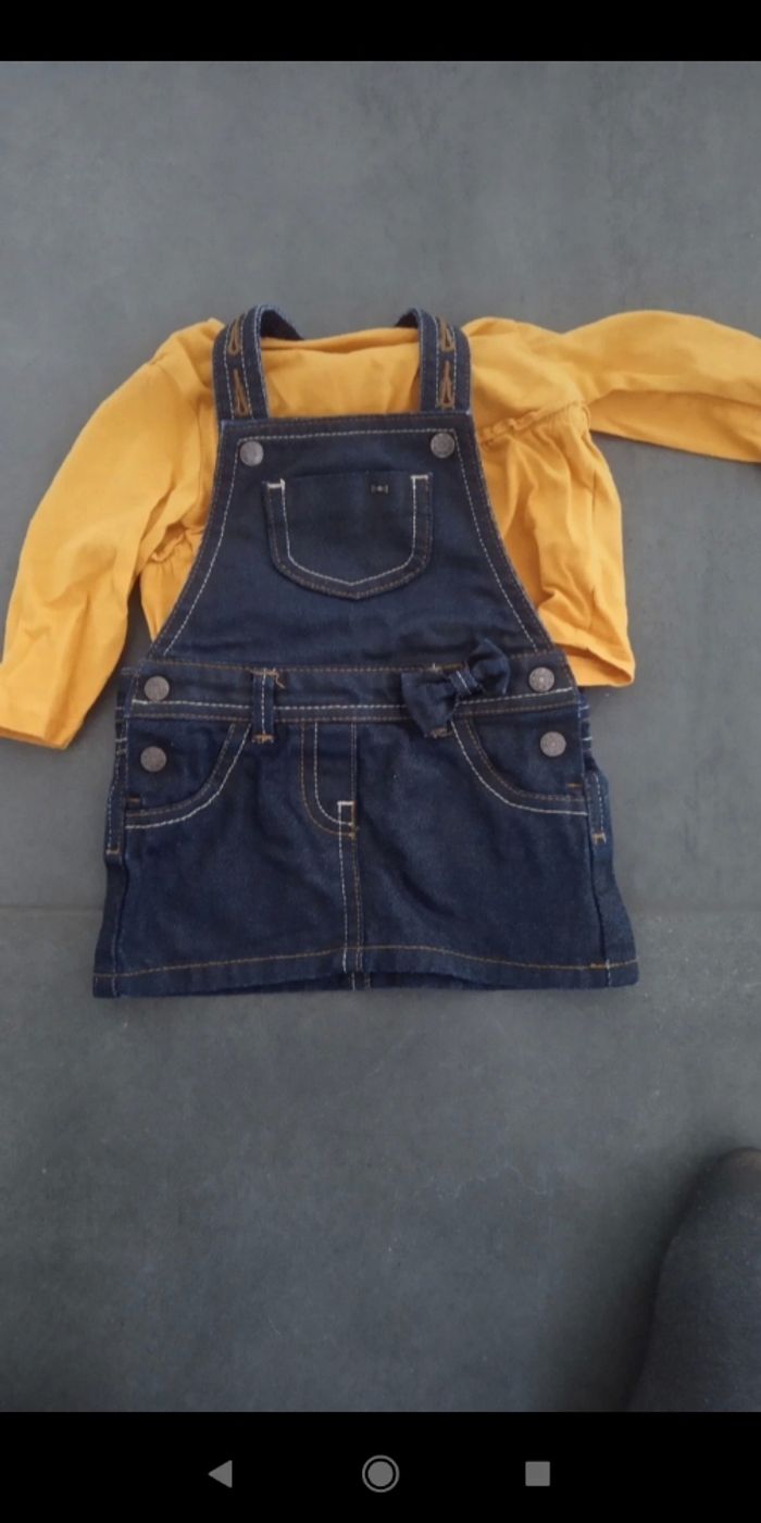 Robe bleue jean + manches longues moutarde