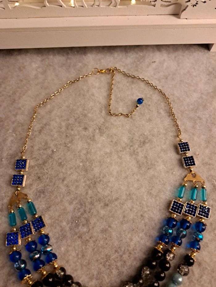 Collier multi rang bleu doré et noir - photo numéro 11