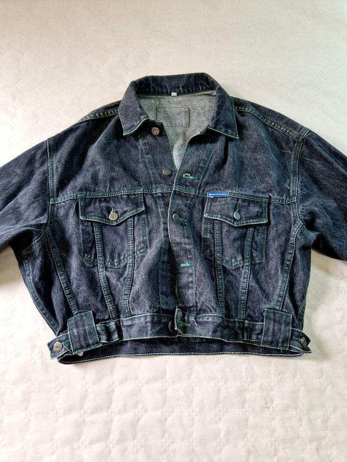 Veste en jeans  , femme , vintage , motif Aigle USA  , broderie , taille L - photo numéro 8