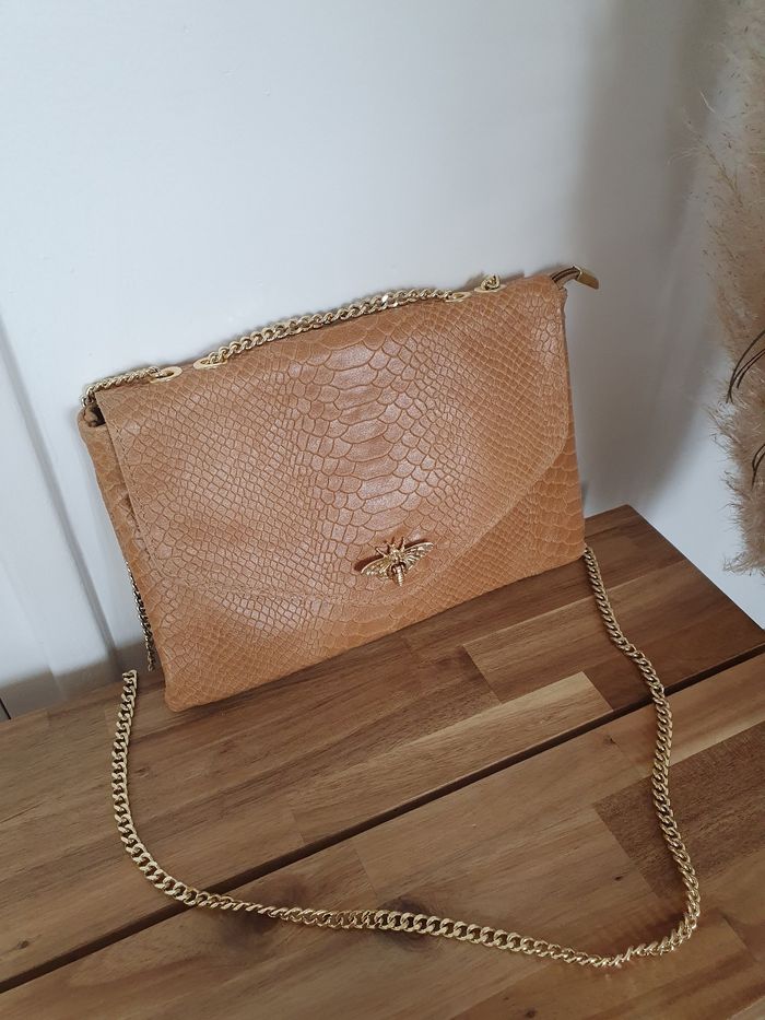 Sac en cuir Abeille beige et doré - photo numéro 2