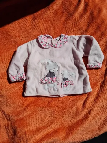 Pull lapin 6 mois à col Claudine fleuri