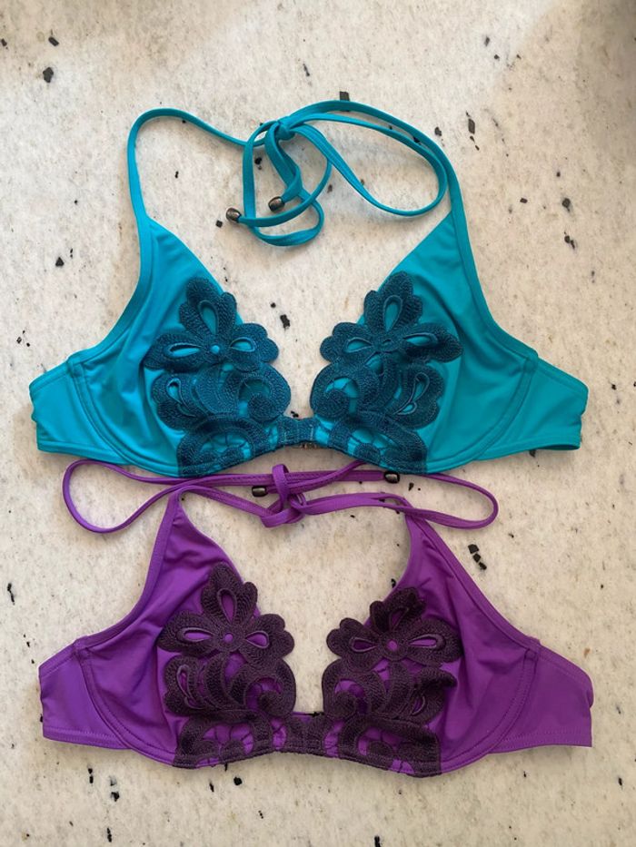 Lot de 2 hauts de maillot de bain brodé Maison Lejaby M
