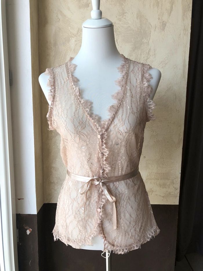 Joli top en dentelle beige Express design studio L - photo numéro 2