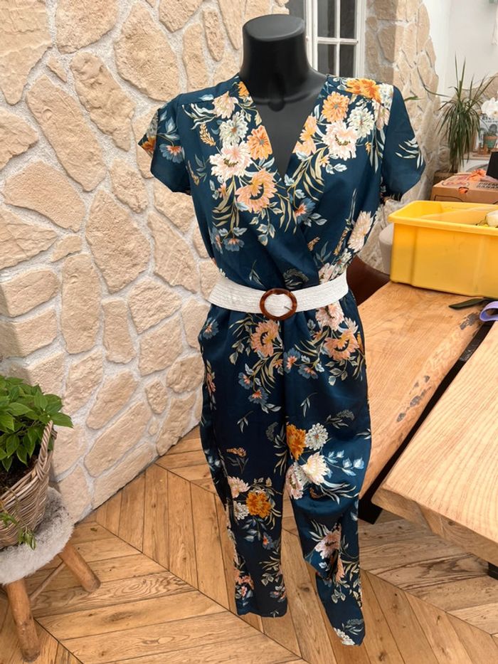 Millenium Combi taille S 36 femme bleu marine fleurs pantalon combinaison