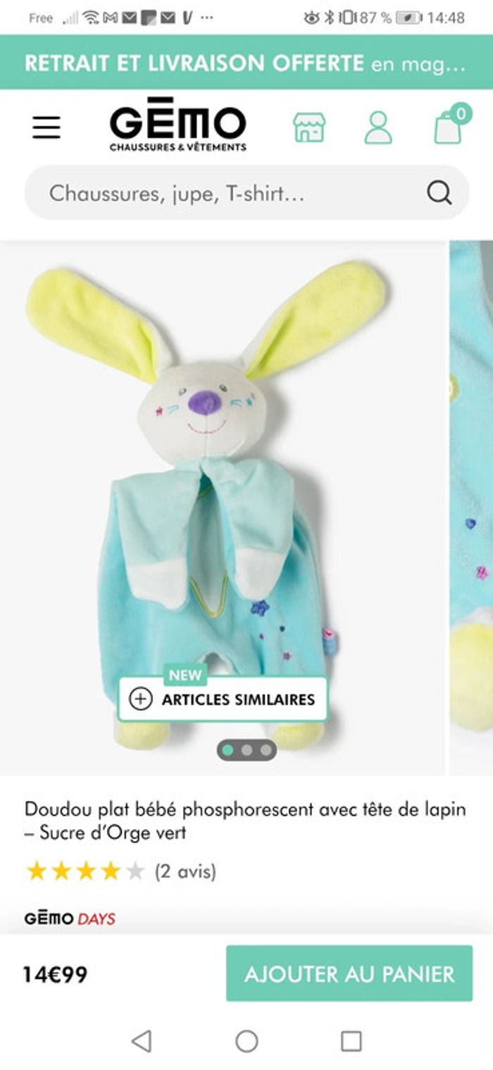 Doudou lapin phosphorescent Sucre D'orge - photo numéro 6