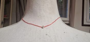 Coller réglable cordon rouge zircon finition acier inoxydable or neuf