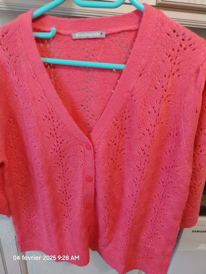 Gilet col V, maille ajourée - taille 46/48 - Blancheporte - couleur rose - photo numéro 8