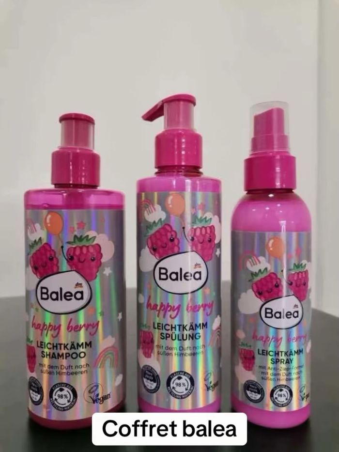 Pack Balea Happy Berry -shampoing,Après-shampoing & spray démêlant