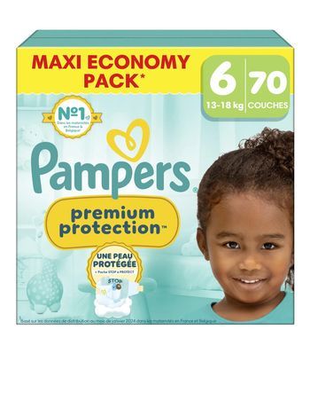 Un carton de couches Pampers maxi, Economy, pack, premium, protection
