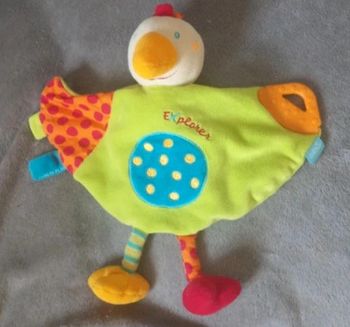 Doudou plat Poule avec anneau dentition Babysun