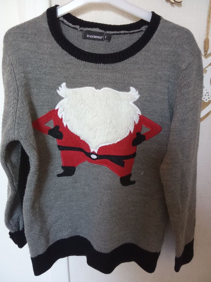 Pull de Noël garçon tissaia 8 ans gris blanc rouge, motif - photo numéro 3