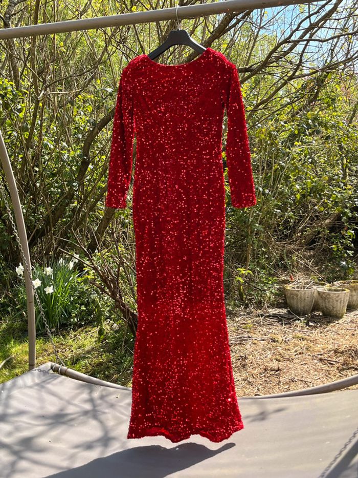 Robe longue soirée rouge paillette T S T 34/36 - photo numéro 2