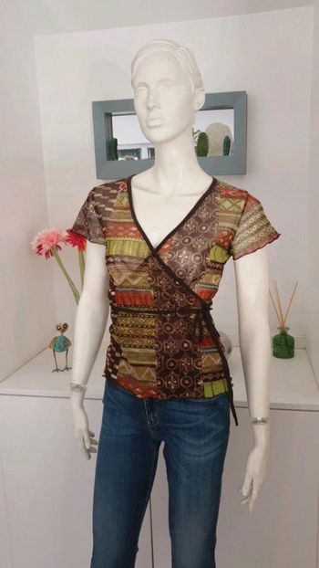 Blouse croisée tons marron et vert taille S