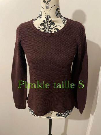 Pull à manches longues marron col rond nid d’abeille pimkie taille S