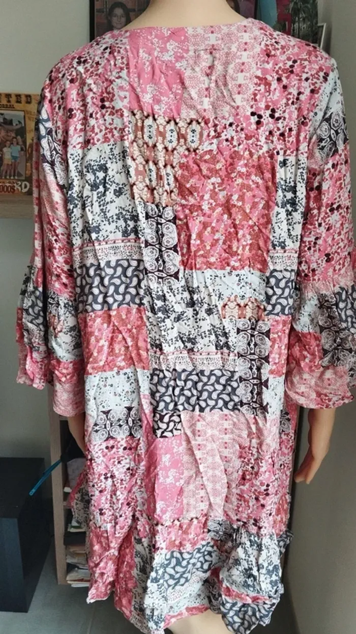Tunique gilet rose beige femme taille s volants - photo numéro 7