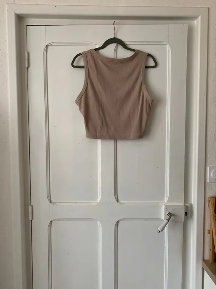 Débardeur court texturé côtelé marron clair femme - Taille 2XL Shein - photo numéro 2