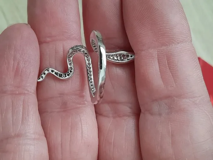 Bague serpent, avec strass, couleur argentéé, réglable - photo numéro 9