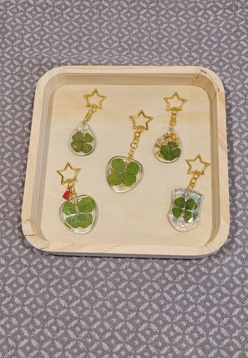 Porte-clés Trèfle à 4 feuilles véritables - au choix