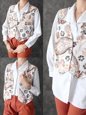 Chemise blanc veston gris orange fleur Paisley 2 en 1 Vintage / C&A New Fast - 38/M à 40L