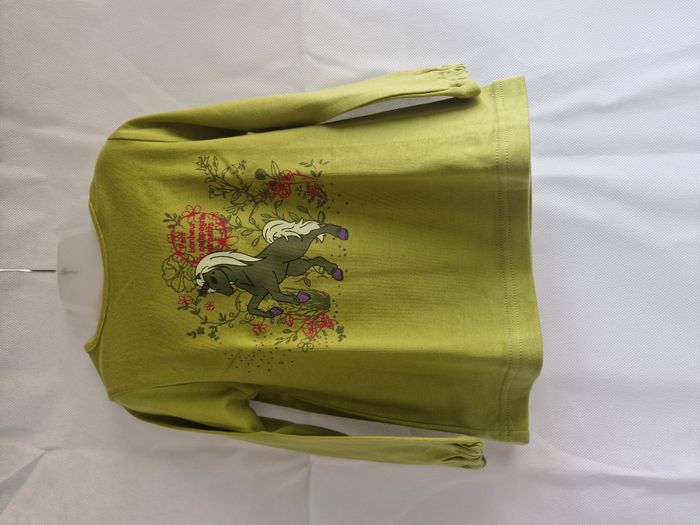 T-shirt manches longues 2 ans La Compagnie des Petits Vert Licorne fleurs