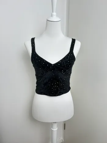 top noir y2k velours strassé effet galaxie taille S