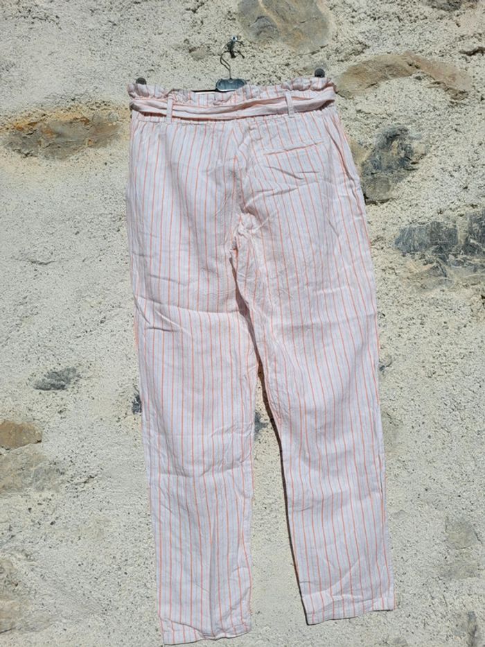 Superbe pantalon en lin Gémo,  crème à rayures abricot, 16 ans, neuf - photo numéro 5