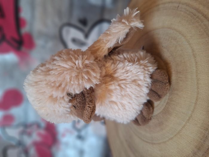 Peluche doudou petit canard duveteux mon poussin beige et marron - photo numéro 2