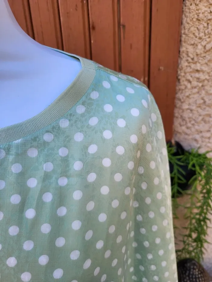 Blouse satiné oversize fluide menthe pois blanc rétro zara taille XL - photo numéro 4