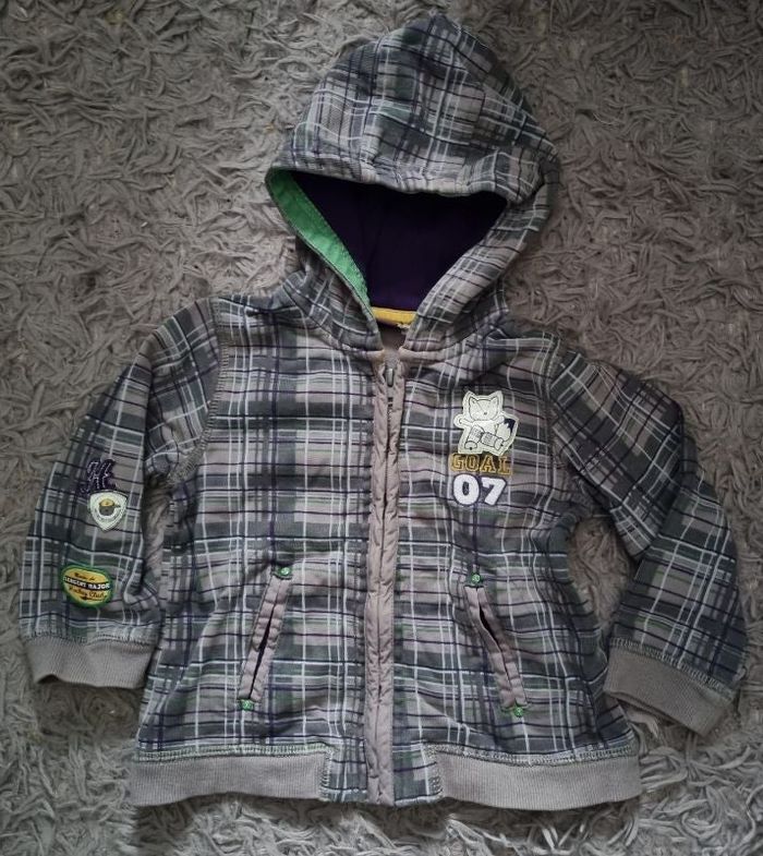 Veste zippée à carreaux avec capuche 18mois 81cm