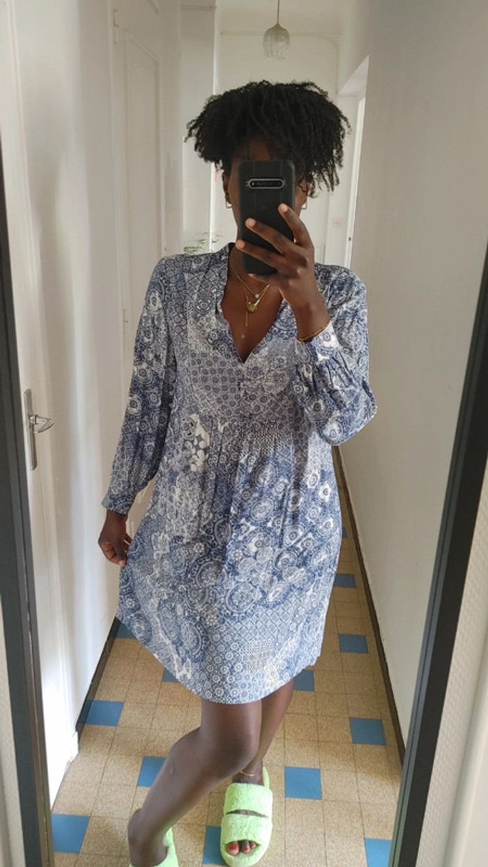 Robe casual légère à Motif bleu et blanc - photo numéro 6