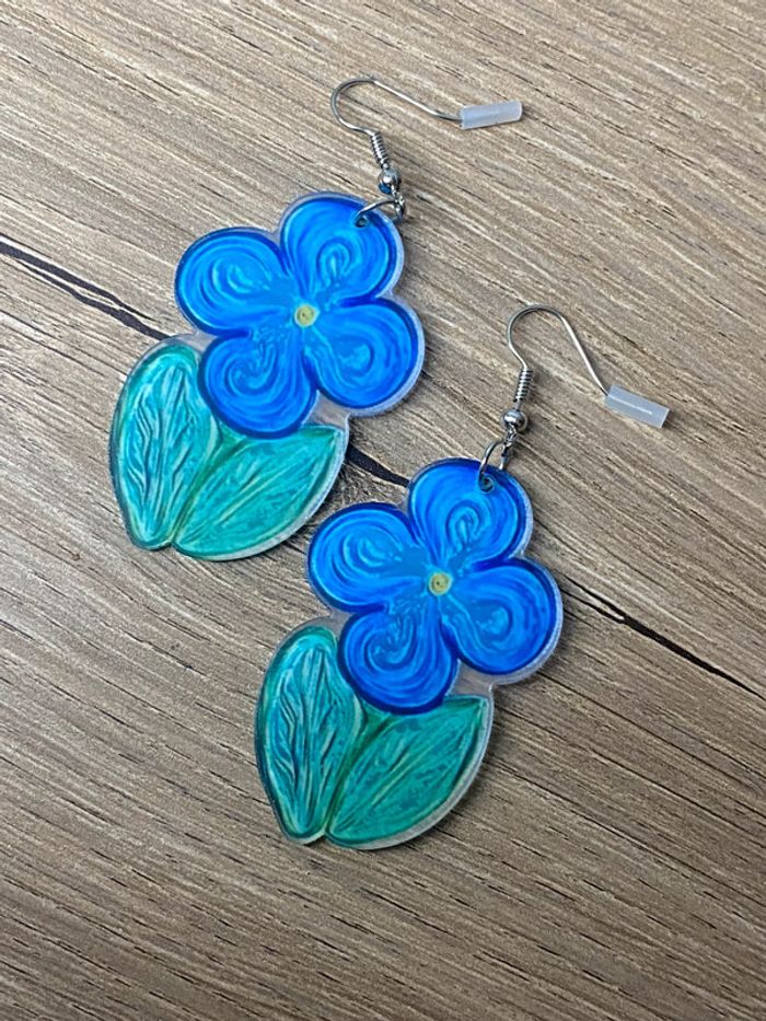 Boucles d oreilles acrylique fleurs rétro - photo numéro 2