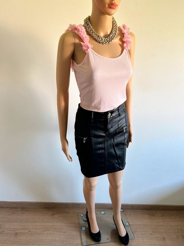 Jupe noire avec simili cuir Morgan taille 36 TBE - photo numéro 4