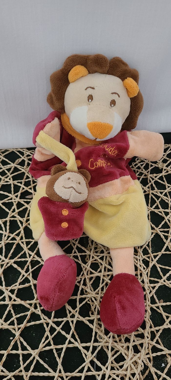 DOUDOU ET COMPAGNIE LION MARIONNETTE JAUNE ORANGE BORDEAUX BEBE - photo numéro 5