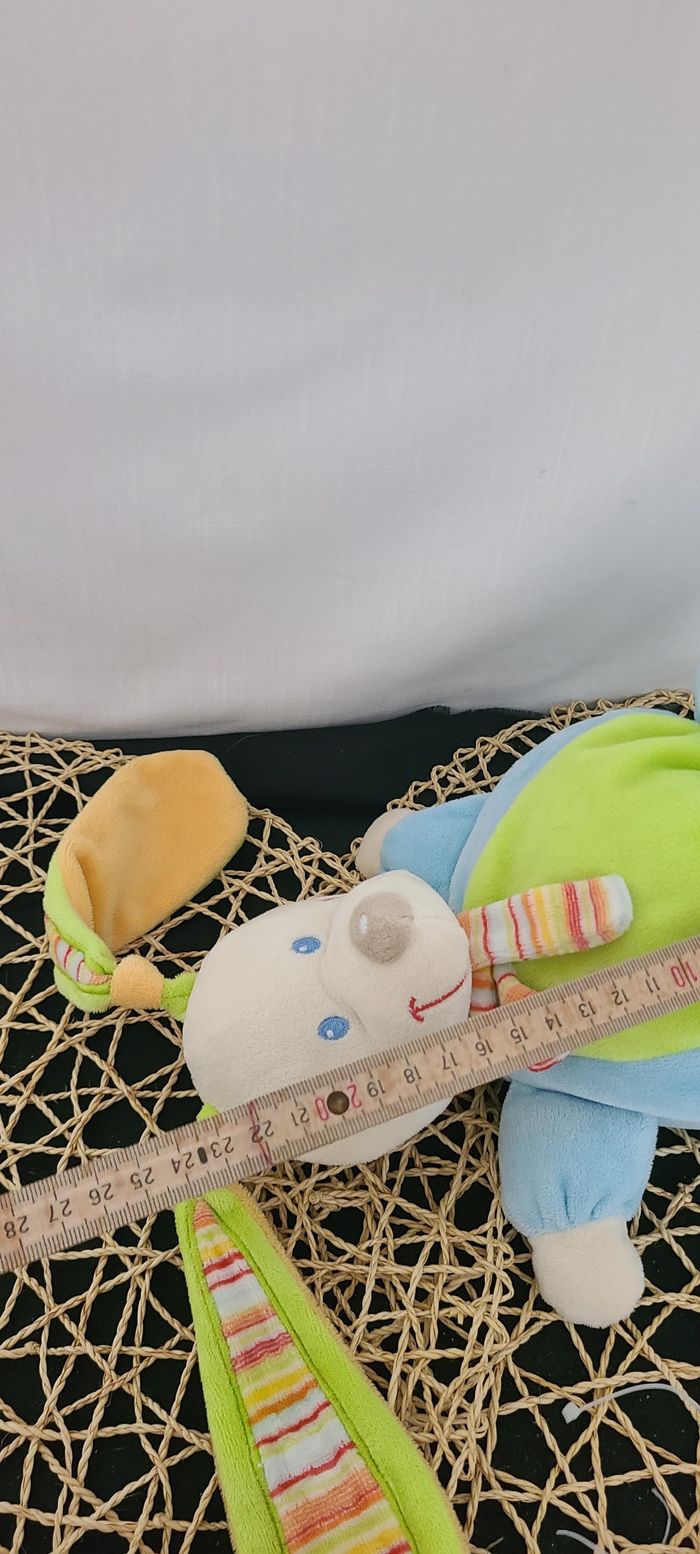 Doudou lapin vert bleu écharpe rayé MOTS D'ENFANTS - photo numéro 3