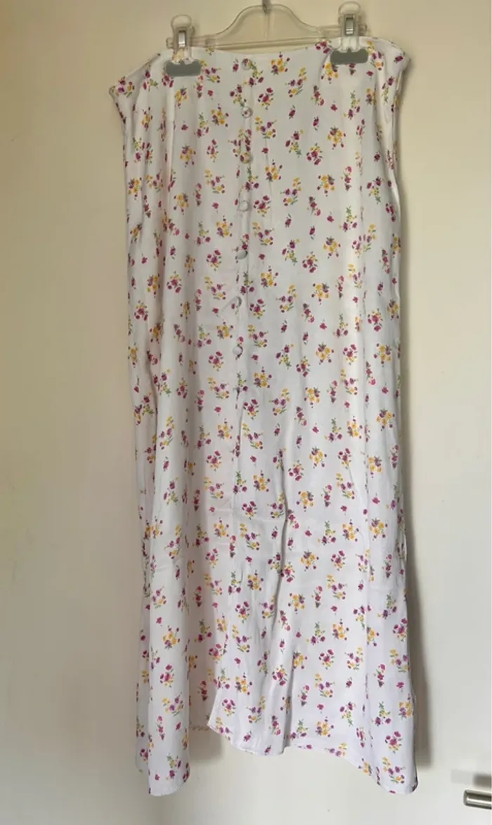 Jupe satin satiné fleuri midi blanc vintage longue satinée blanc printemps rose fleurs motifs fluide - photo numéro 2