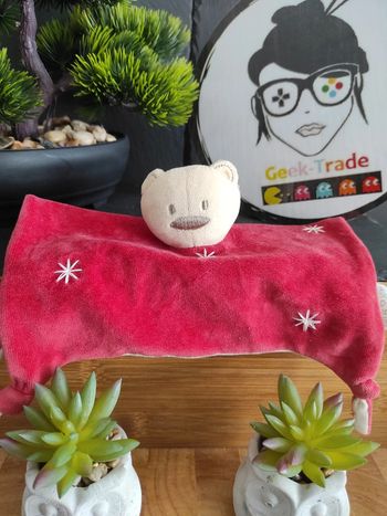 Doudou Ours Rouge Beige Étoile Fleur Absorba Plat Mouchoir #geektradedoudou