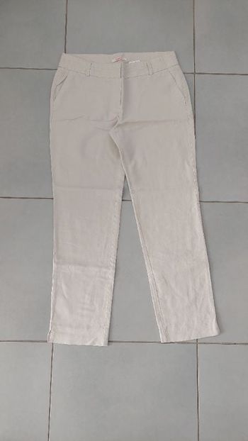 Pantalon droit en lin beige Camaïeu taille M / 38