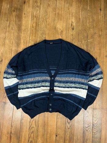 Pull cardigan maille vintage coton maille rayures multicolore XL