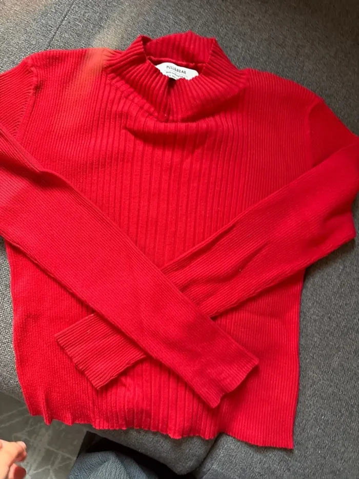 Colle roulé pull &bear rouge taille L - photo numéro 5
