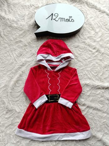 Robe manches longues de mère père Noël avec capuche Fille 12 mois Influx