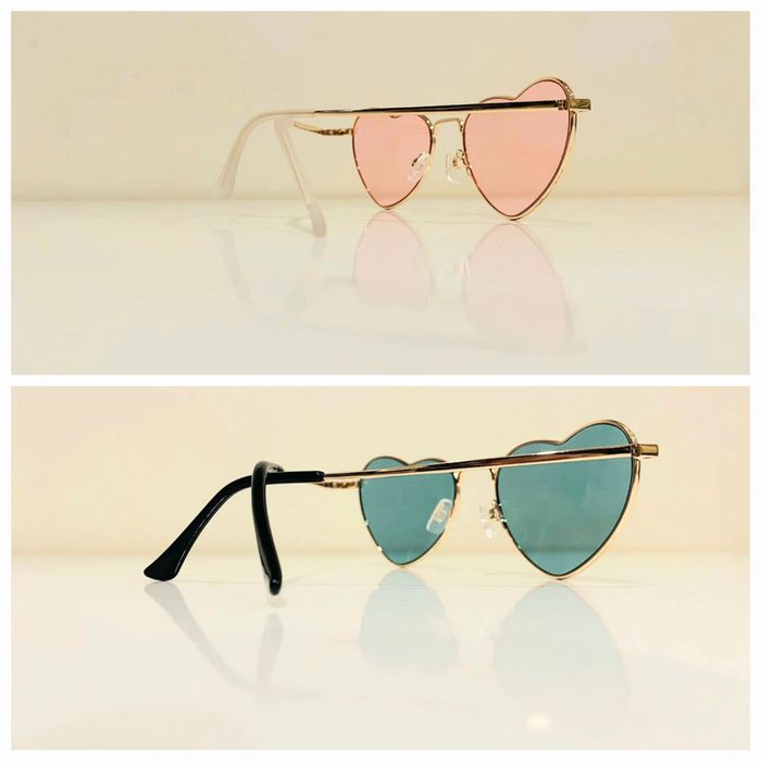 Lot de deux lunettes de soleil cœur loulou doré verres verts et rose taille moyenne - photo numéro 3