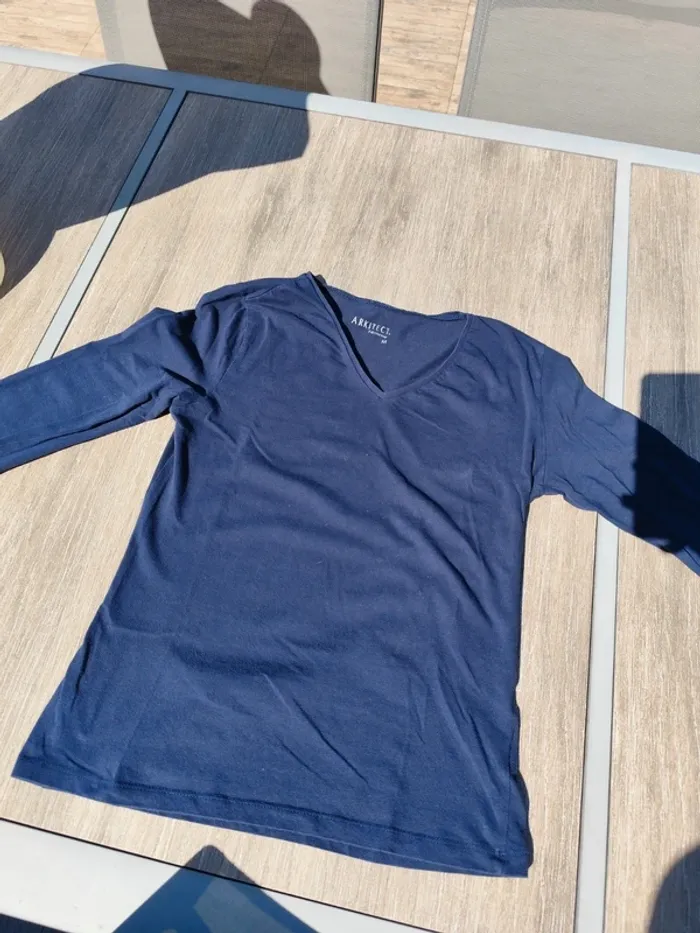 Tee shirt manches longues col en V bleu marine T38 - Arkitect - photo numéro 3