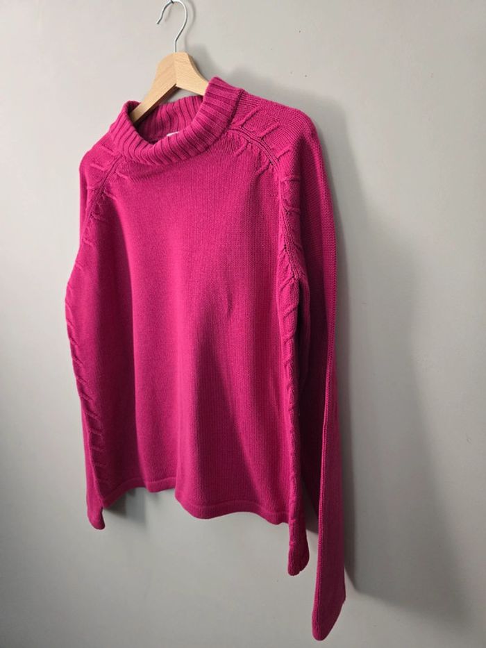 Pull Long Island fuchsia torsadé XL col montant / tendance vibrant - photo numéro 2