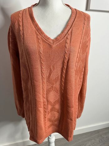 Pull oversize torsades orange corail Vintage T44 XXL
