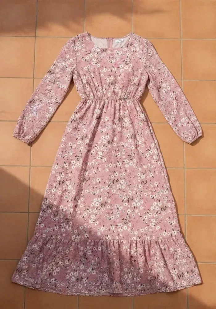 Robe longue fleurie, manches longues, taille S, bohème chic rétro