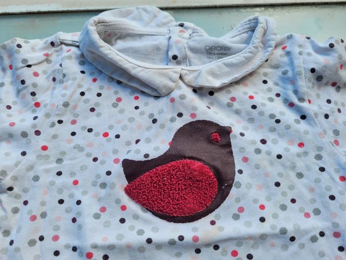 Ensemble Obaïbi, pantalon velours peau de pêche gris/violet, et haut manches longues, 18 mois - photo numéro 3