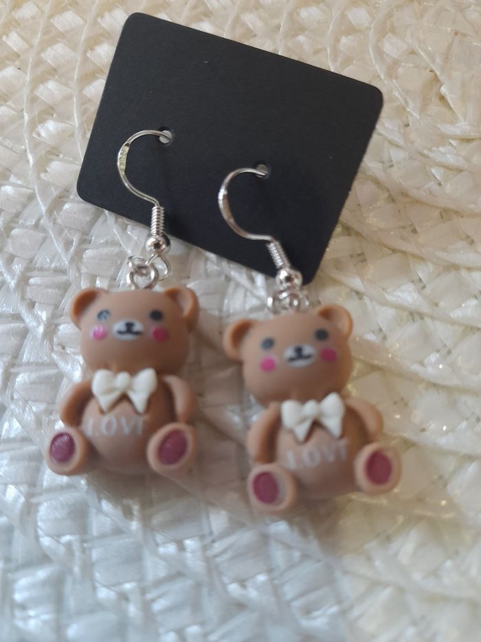 Boucle d oreille ourson marron love - photo numéro 2