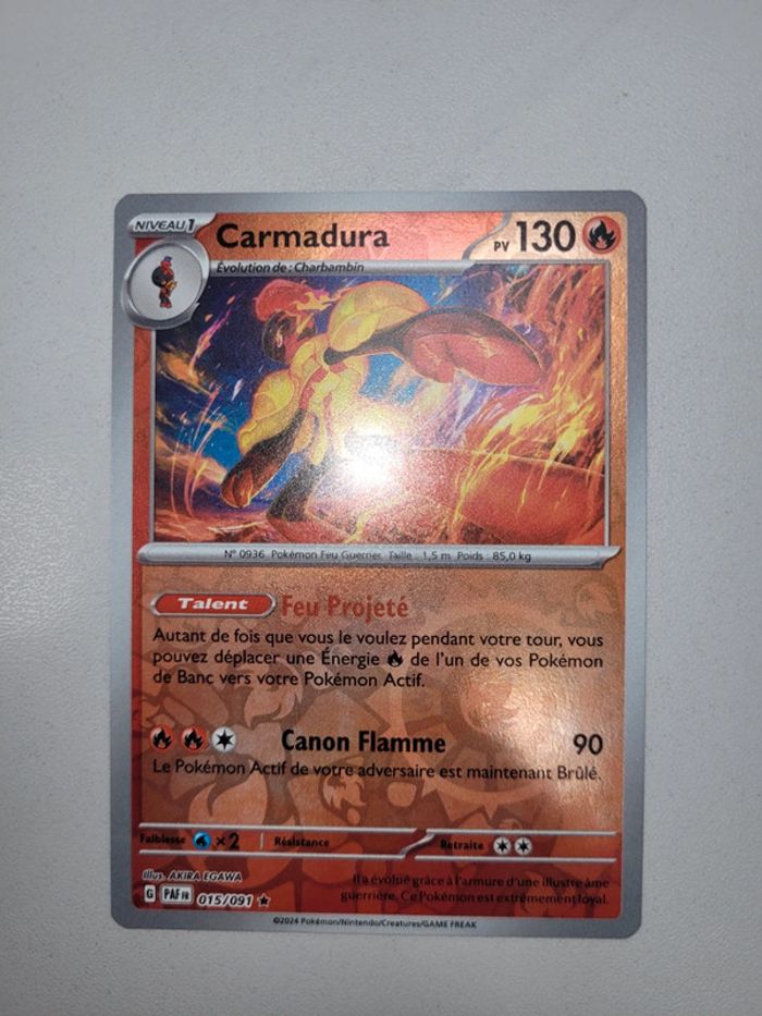 Vends carte pokemon carmadura 015/091 destinée de paldea