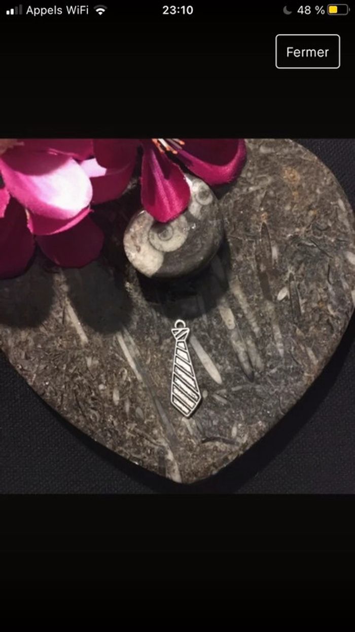 Pendentif fantaisie métal argenté cravate jomme